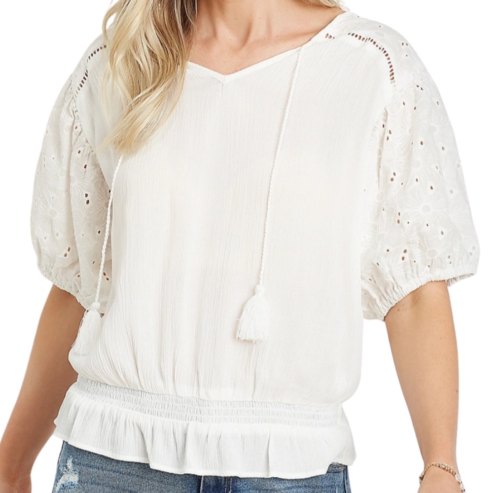▪︎NWT Maurices White Eyelet Puff Sleeve Top▪︎Sz 0x